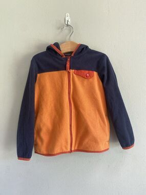 Outdoor Kids Orange Navy Full Zip Hooded Fleece Jacket 4T